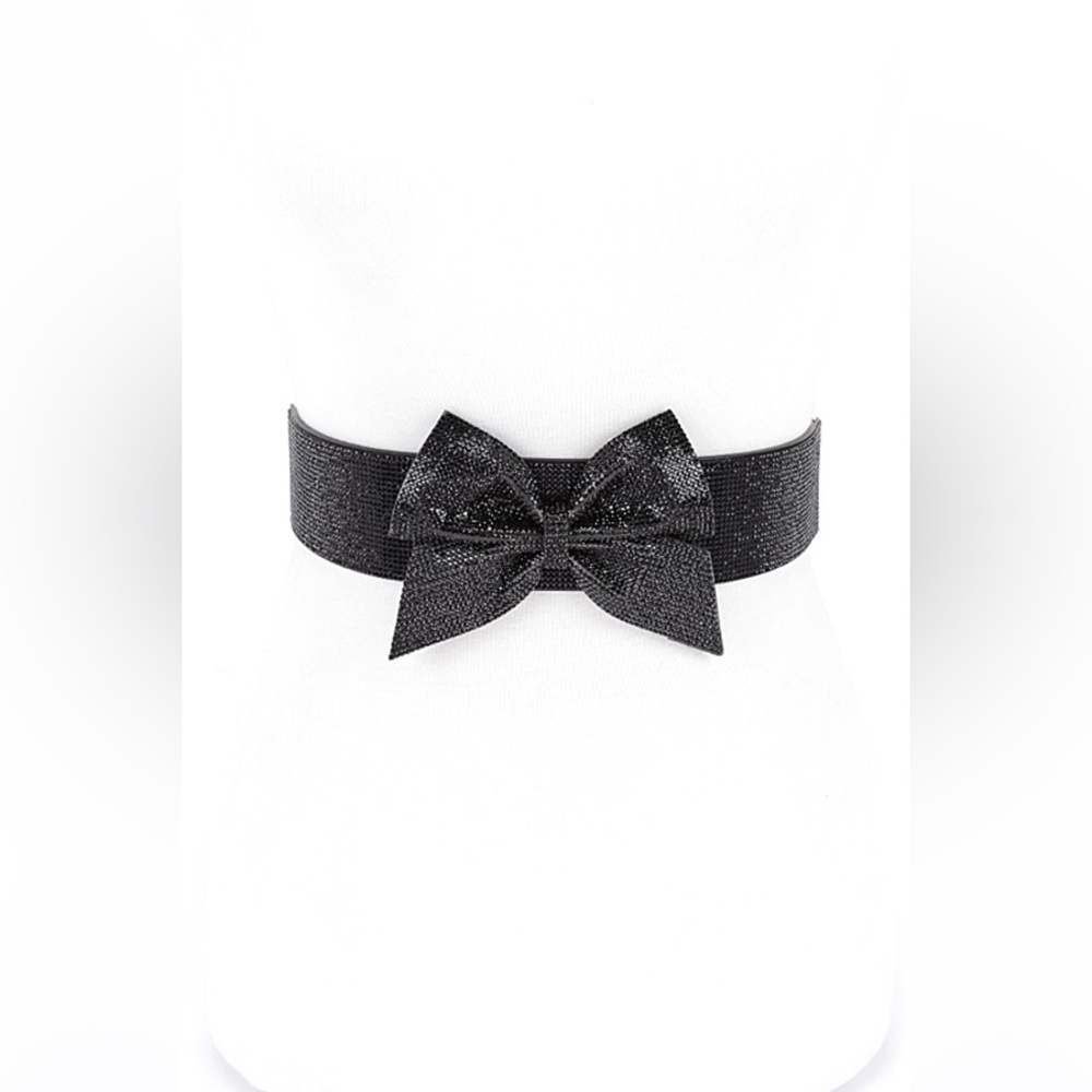 Metallic Rhinestone Bow Tie Elastic Corset Statement Belt